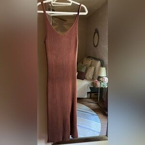 Abercrombie & Fitch Rich Brown Ribbed Knit Midi Dress - Tall - Large